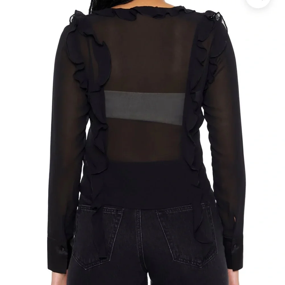 NWT Forever 21 Ruffle-Trim Chiffon Top